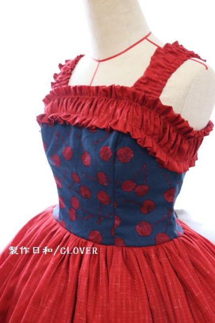紺×赤さくらんぼ柄JSK XS~Mサイズ < 女性ファッション  紺×赤さくらんぼ柄JSK XS~Mサイズ < 女性ファッションの