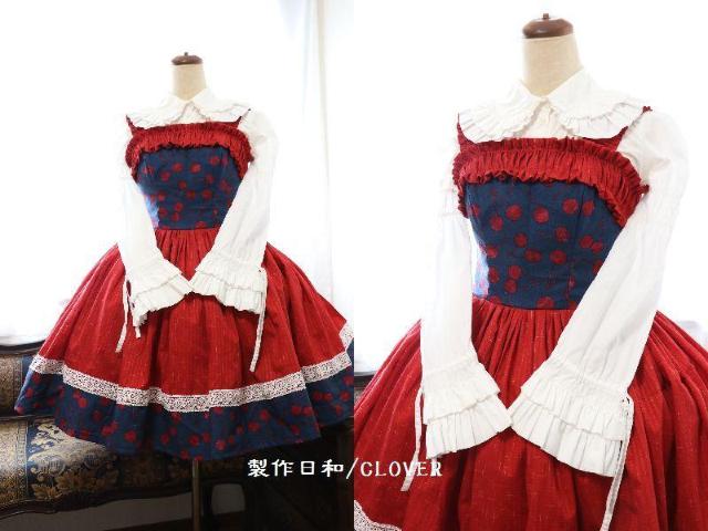 紺×赤さくらんぼ柄JSK XS~Mサイズ < 女性ファッション  紺×赤さくらんぼ柄JSK XS~Mサイズ < 女性ファッションの