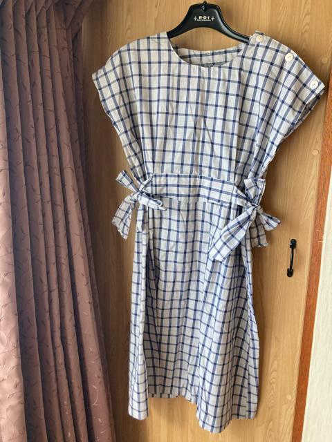 1986.フレンチスリーブ夏ワンピース☆薄グレー×紺チェック☆サイズM < 女性ファッション  1986.フレンチスリーブ夏ワンピース☆薄グレー×紺チェック☆サイズM  < 女性ファッションの