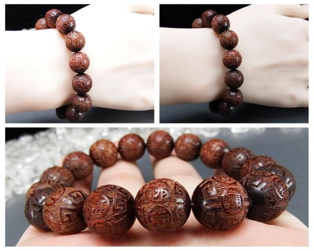 血檀木南無阿弥陀仏精工彫り約12mm強木製数珠ブレスレット < 女性アクセサリー/時計 血檀木南無阿弥陀仏精工彫り約12mm強木製数珠ブレスレット < 女性アクセサリー/時計の