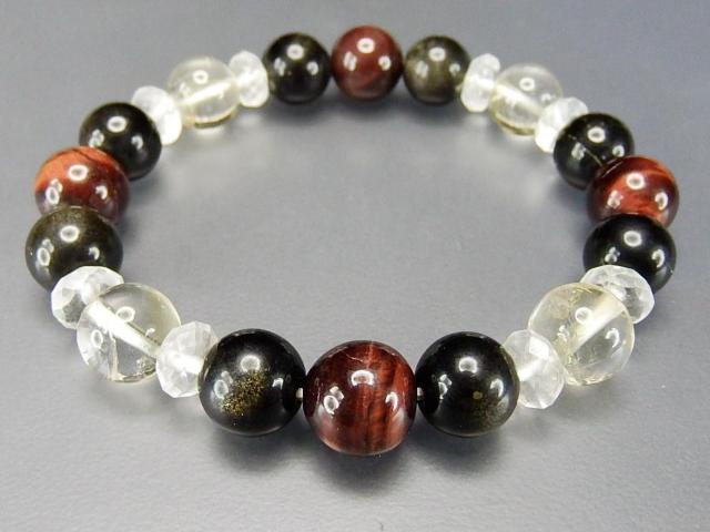 天然石シトリン約10mm弱レッドタイガーアイ、ゴールドオブシディアンブレスレット < 女性アクセサリー/時計  天然石シトリン約10mm弱レッドタイガーアイ、ゴールドオブシディアンブレスレット < 女性アクセサリー/時計の