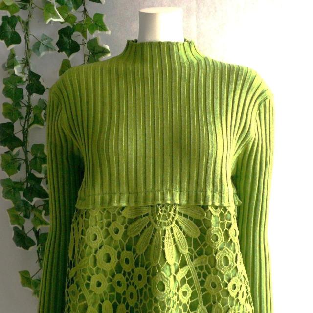 新品 9422 ML 花模様 クロシェ ニット チュニック ワンピース 秋 冬 黄緑 ボトルネック 長袖 リブニット 上品 < 女性ファッション 新品 9422 ML 花模様 クロシェ ニット チュニック ワンピース 秋 冬 黄緑 ボトルネック 長袖 リブニット 上品 < 女性ファッションの