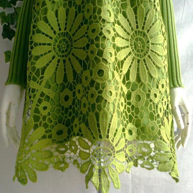 新品 9422 ML 花模様 クロシェ ニット チュニック ワンピース 秋 冬 黄緑 ボトルネック 長袖 リブニット 上品 < 女性ファッション 新品 9422 ML 花模様 クロシェ ニット チュニック ワンピース 秋 冬 黄緑 ボトルネック 長袖 リブニット 上品 < 女性ファッションの