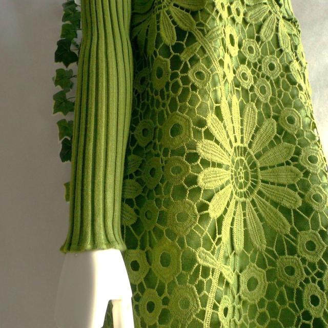 新品 9422 ML 花模様 クロシェ ニット チュニック ワンピース 秋 冬 黄緑 ボトルネック 長袖 リブニット 上品 < 女性ファッション 新品 9422 ML 花模様 クロシェ ニット チュニック ワンピース 秋 冬 黄緑 ボトルネック 長袖 リブニット 上品 < 女性ファッションの