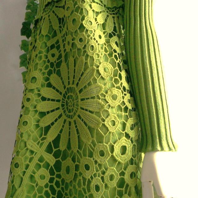 新品 9422 ML 花模様 クロシェ ニット チュニック ワンピース 秋 冬 黄緑 ボトルネック 長袖 リブニット 上品 < 女性ファッション 新品 9422 ML 花模様 クロシェ ニット チュニック ワンピース 秋 冬 黄緑 ボトルネック 長袖 リブニット 上品 < 女性ファッションの