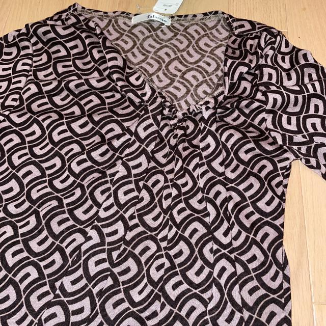 幾何学模様 タイ付 オシャレカットソー ブラウン < 女性ファッション  幾何学模様 タイ付 オシャレカットソー ブラウン < 女性ファッションの