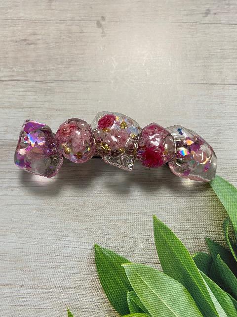 ハンドメイド レジンで作った鉱石のバレッタ ピンク系 ドライフラワー < 女性ファッション  ハンドメイド レジンで作った鉱石のバレッタ ピンク系 ドライフラワー  < 女性ファッションの