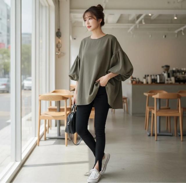 後ろリボン バルーンスリーブ チュニックブラウス レディース ゆったり 体型カバー 長袖 上品 ナチュラル 春 秋 冬 トップス < 女性ファッション  後ろリボン バルーンスリーブ チュニックブラウス レディース ゆったり 体型カバー 長袖 上品 ナチュラル 春 秋 冬 トップス < 女性ファッションの