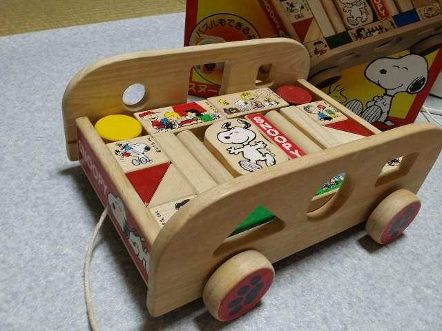 中古可愛い☆スヌーピーのひき車つみき♪1.5才〜 < おもちゃ  中古可愛い☆スヌーピーのひき車つみき♪1.5才〜 < おもちゃの
