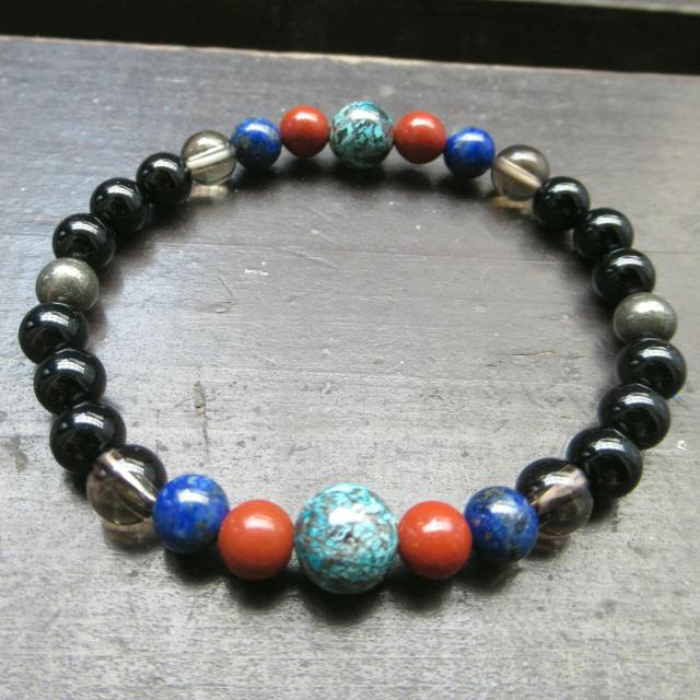 クリソコラxオニキスxラピスラズリxレッドジャスパーブレスレット 天然石 パワーストーン < 女性アクセサリー/時計 クリソコラxオニキスxラピスラズリxレッドジャスパーブレスレット 天然石 パワーストーン < 女性アクセサリー/時計の