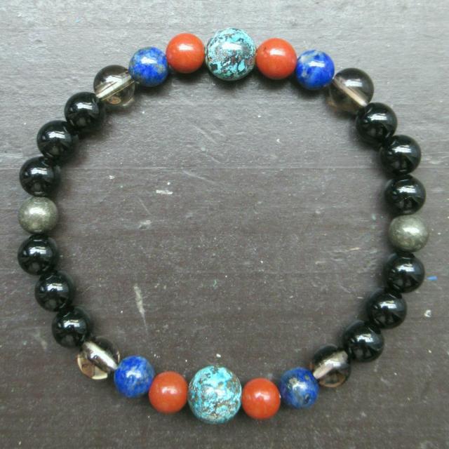 クリソコラxオニキスxラピスラズリxレッドジャスパーブレスレット 天然石 パワーストーン < 女性アクセサリー/時計 クリソコラxオニキスxラピスラズリxレッドジャスパーブレスレット 天然石 パワーストーン < 女性アクセサリー/時計の