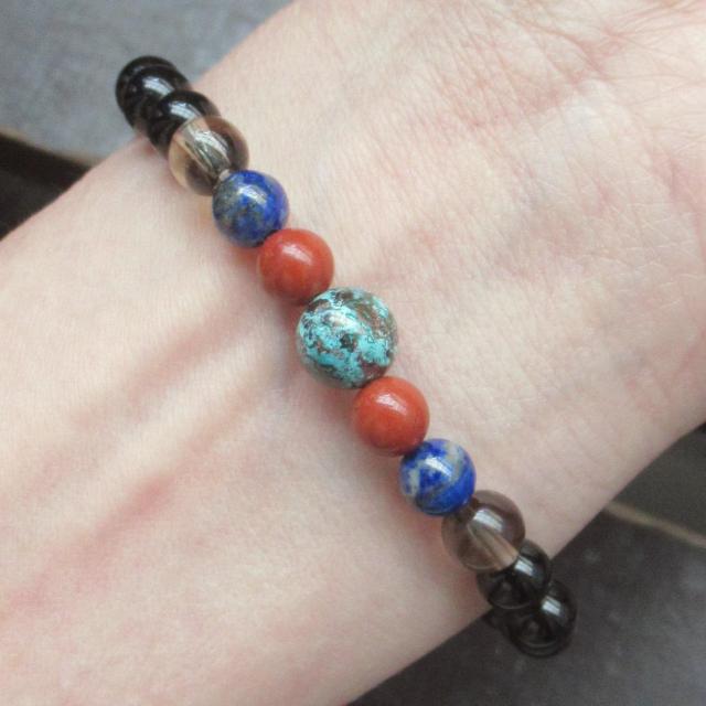 クリソコラxオニキスxラピスラズリxレッドジャスパーブレスレット 天然石 パワーストーン < 女性アクセサリー/時計 クリソコラxオニキスxラピスラズリxレッドジャスパーブレスレット 天然石 パワーストーン < 女性アクセサリー/時計の