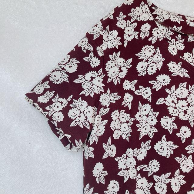花柄 半袖 シャツ ブラウス 柄シャツ トップス バーガンディ F 日本製 N2m < 女性ファッション  花柄 半袖 シャツ ブラウス 柄シャツ トップス バーガンディ F 日本製 N2m < 女性ファッションの