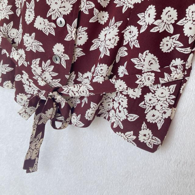 花柄 半袖 シャツ ブラウス 柄シャツ トップス バーガンディ F 日本製 N2m < 女性ファッション  花柄 半袖 シャツ ブラウス 柄シャツ トップス バーガンディ F 日本製 N2m < 女性ファッションの