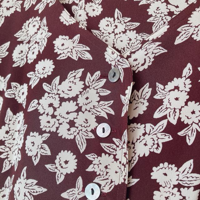 花柄 半袖 シャツ ブラウス 柄シャツ トップス バーガンディ F 日本製 N2m < 女性ファッション  花柄 半袖 シャツ ブラウス 柄シャツ トップス バーガンディ F 日本製 N2m < 女性ファッションの