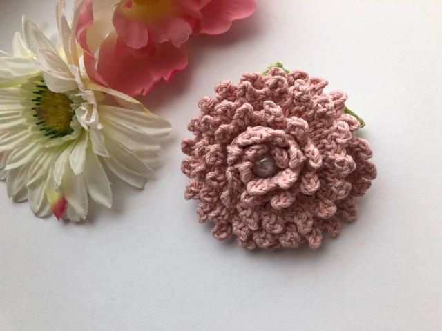 ハンドメイド ブローチ コサージュ  ピンクの満開ダリア♪ < 女性ファッション  ハンドメイド ブローチ コサージュ  ピンクの満開ダリア♪ < 女性ファッションの