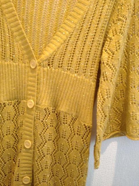 ヘルシーカレン◆イエロー ラメ糸 かぎ編み チュニック丈 カーディガン < ブランド  ヘルシーカレン◆イエロー ラメ糸 かぎ編み チュニック丈 カーディガン < ブランドの