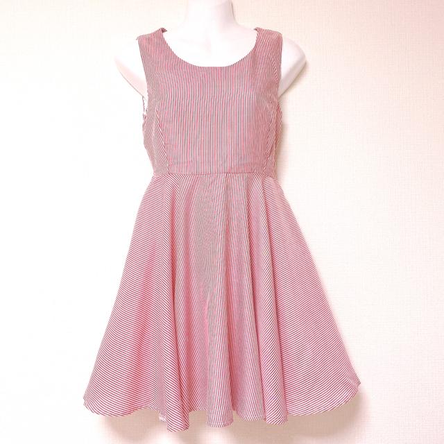 ストライプアシンメトリーフレアミニドレスワンピース赤白レッド < ブランド ストライプアシンメトリーフレアミニドレスワンピース赤白レッド < ブランドの