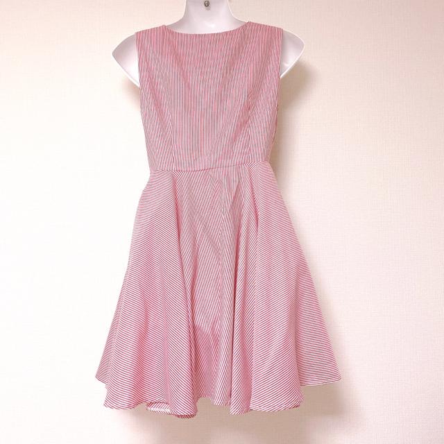 ストライプアシンメトリーフレアミニドレスワンピース赤白レッド < ブランド ストライプアシンメトリーフレアミニドレスワンピース赤白レッド < ブランドの
