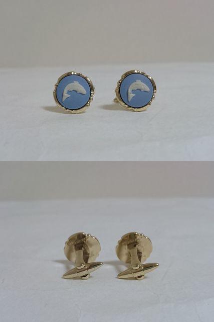 正規 ウェッジウッド ジャスパー フィッシュモチーフタイピン カフス SET 青×白×ゴールド < 男性ファッション  正規 ウェッジウッド ジャスパー フィッシュモチーフタイピン カフス SET 青×白×ゴールド < 男性ファッションの