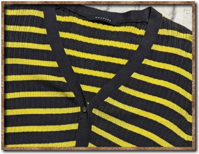 マカフィー ボーダーカットカーディガン チャコール×黄 < ブランド  マカフィー ボーダーカットカーディガン チャコール×黄 < ブランドの