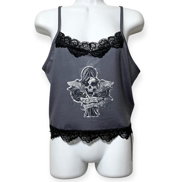 【新品/ROMWE】ウイングスカル&クローバープリントクロップドキャミ < 女性ファッション  【新品/ROMWE】ウイングスカル&クローバープリントクロップドキャミ < 女性ファッションの