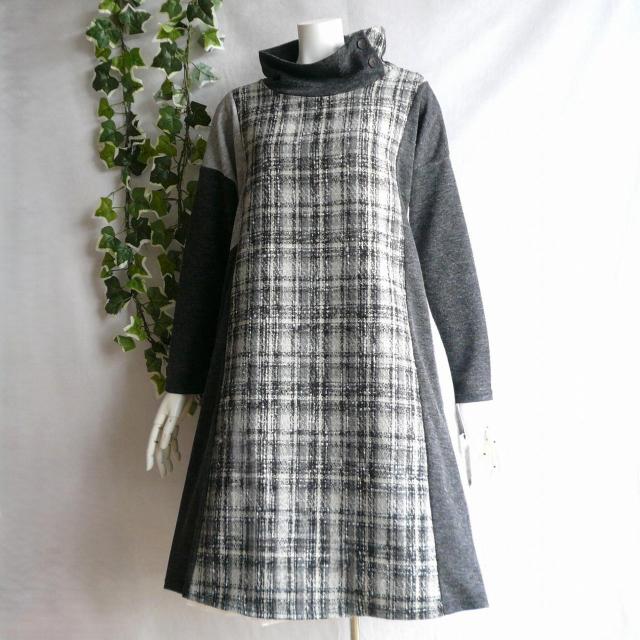 新品 9951 ML 上質ツイード切替 ワンピース 黒系 ドロップショルダー ハイネック 飾りボタン 大人 上品 クラシカル < 女性ファッション 新品 9951 ML 上質ツイード切替 ワンピース 黒系 ドロップショルダー ハイネック 飾りボタン 大人 上品 クラシカル < 女性ファッションの