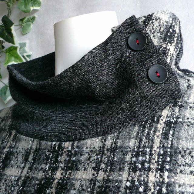 新品 9951 ML 上質ツイード切替 ワンピース 黒系 ドロップショルダー ハイネック 飾りボタン 大人 上品 クラシカル < 女性ファッション 新品 9951 ML 上質ツイード切替 ワンピース 黒系 ドロップショルダー ハイネック 飾りボタン 大人 上品 クラシカル < 女性ファッションの