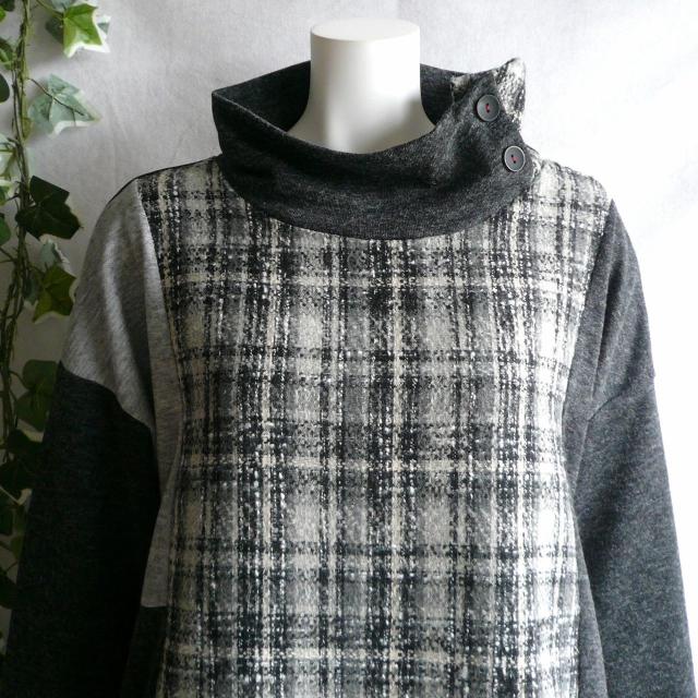 新品 9951 ML 上質ツイード切替 ワンピース 黒系 ドロップショルダー ハイネック 飾りボタン 大人 上品 クラシカル < 女性ファッション 新品 9951 ML 上質ツイード切替 ワンピース 黒系 ドロップショルダー ハイネック 飾りボタン 大人 上品 クラシカル < 女性ファッションの