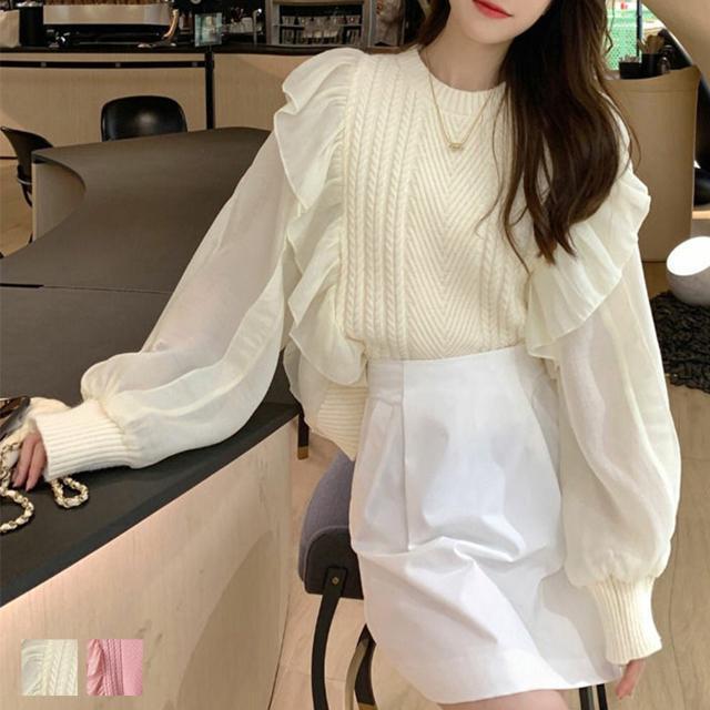送料無料 新品 フリルニットトップス レディース 韓国風 < 女性ファッション  送料無料 新品 フリルニットトップス レディース 韓国風  < 女性ファッションの