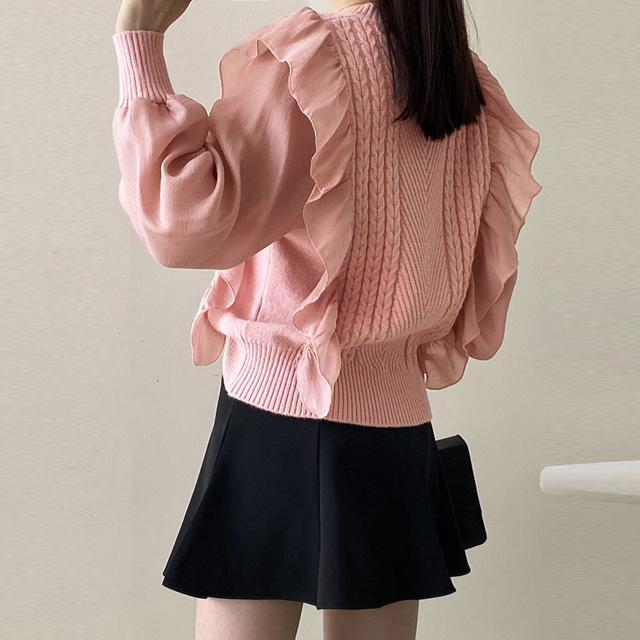 送料無料 新品 フリルニットトップス レディース 韓国風 < 女性ファッション  送料無料 新品 フリルニットトップス レディース 韓国風 < 女性ファッションの