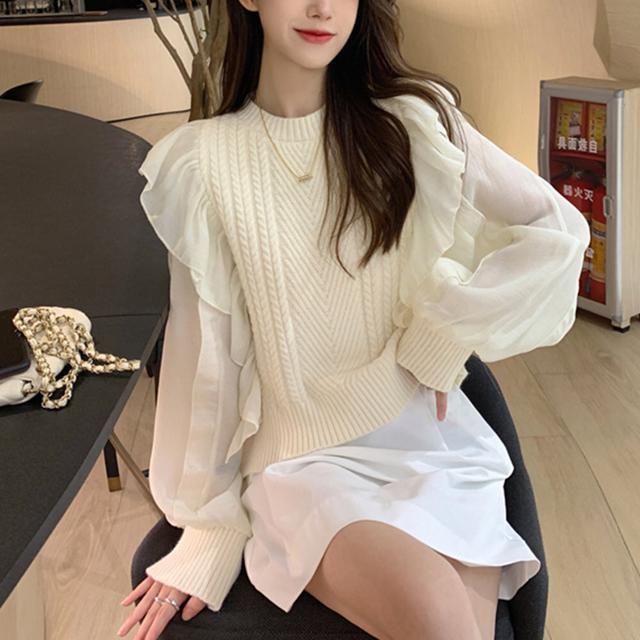 送料無料 新品 フリルニットトップス レディース 韓国風 < 女性ファッション  送料無料 新品 フリルニットトップス レディース 韓国風 < 女性ファッションの