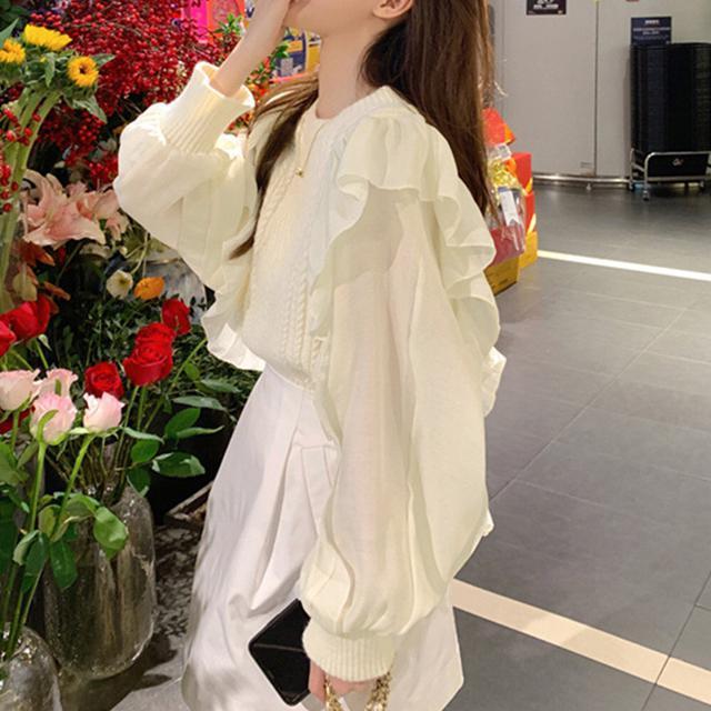 送料無料 新品 フリルニットトップス レディース 韓国風 < 女性ファッション  送料無料 新品 フリルニットトップス レディース 韓国風 < 女性ファッションの