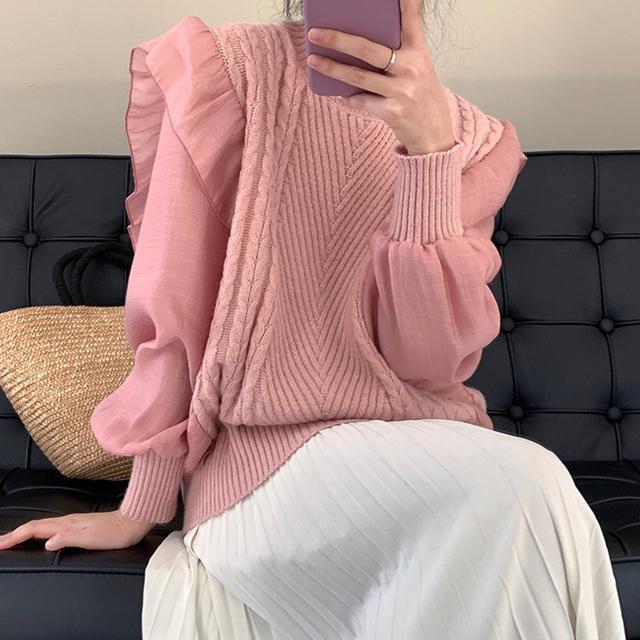 送料無料 新品 フリルニットトップス レディース 韓国風 < 女性ファッション  送料無料 新品 フリルニットトップス レディース 韓国風 < 女性ファッションの