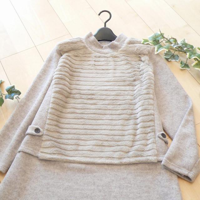 新品 9246 ML ファー 切替 ニット チュニック 秋 冬 ベージュ系 上質 フェイクファー サイドベルト ハイネック < 女性ファッション 新品 9246 ML ファー 切替 ニット チュニック 秋 冬 ベージュ系 上質 フェイクファー サイドベルト ハイネック < 女性ファッションの