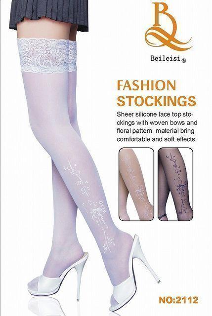 ストッパー付き可愛い柄付きストッキング 白 < 女性ファッション  ストッパー付き可愛い柄付きストッキング 白  < 女性ファッションの