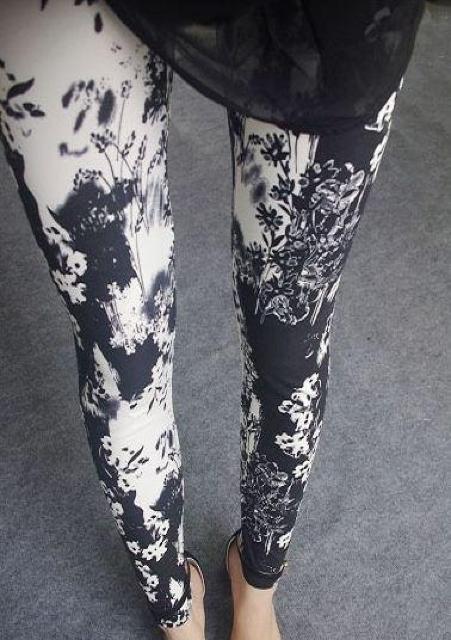 送料無料 レディース 水墨画風 花柄 レギンスパンツ レギパン < 女性ファッション  送料無料 レディース 水墨画風 花柄 レギンスパンツ レギパン < 女性ファッションの