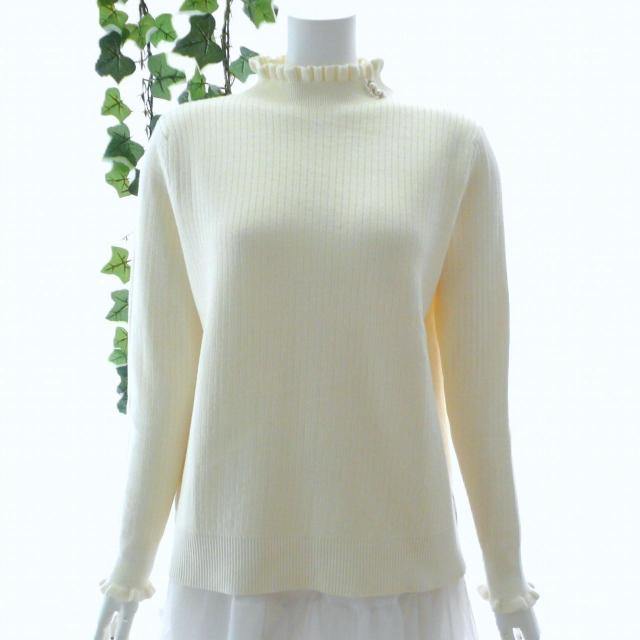 新品 9989 ML 裏シャギー フリル ハイネック ニット セーター 白アイボリー パール調モチーフ 秋 冬 レディース 上品 < 女性ファッション 新品 9989 ML 裏シャギー フリル ハイネック ニット セーター 白アイボリー パール調モチーフ 秋 冬 レディース 上品 < 女性ファッションの