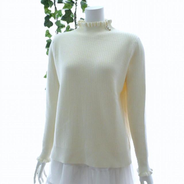 新品 9989 ML 裏シャギー フリル ハイネック ニット セーター 白アイボリー パール調モチーフ 秋 冬 レディース 上品 < 女性ファッション 新品 9989 ML 裏シャギー フリル ハイネック ニット セーター 白アイボリー パール調モチーフ 秋 冬 レディース 上品 < 女性ファッションの
