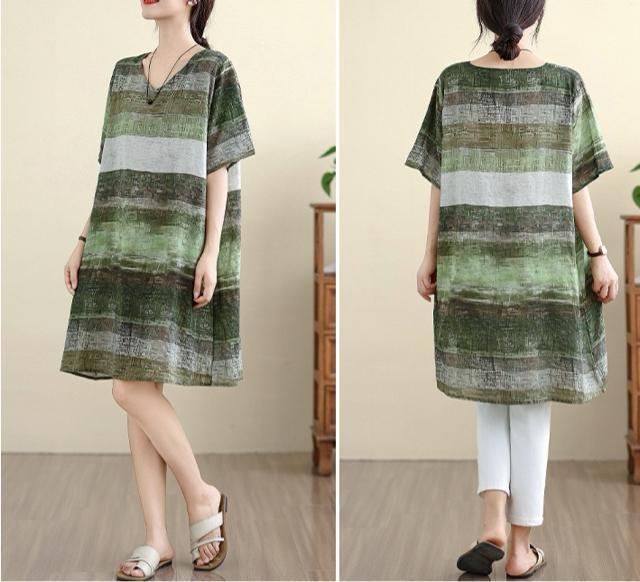 ひざ丈 ワンピース ボーダー柄 グリーン系 大きいサイズ < 女性ファッション  ひざ丈 ワンピース ボーダー柄 グリーン系 大きいサイズ < 女性ファッションの