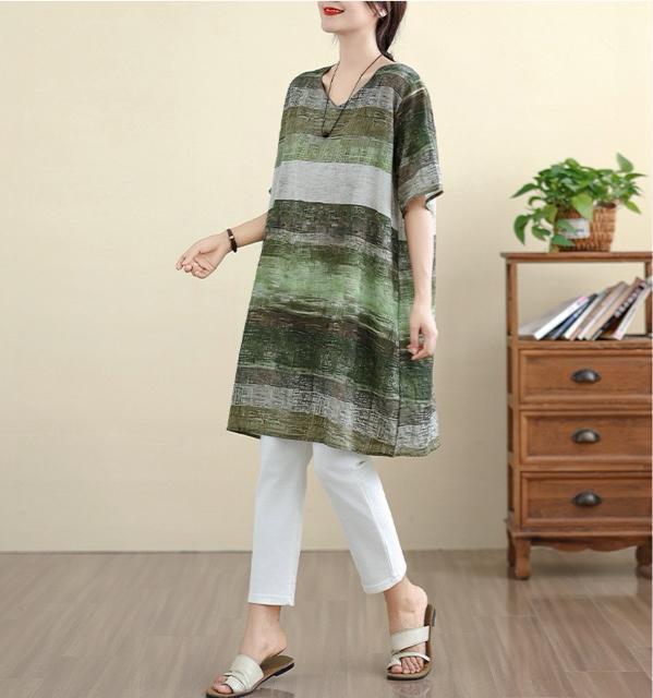 ひざ丈 ワンピース ボーダー柄 グリーン系 大きいサイズ < 女性ファッション  ひざ丈 ワンピース ボーダー柄 グリーン系 大きいサイズ < 女性ファッションの