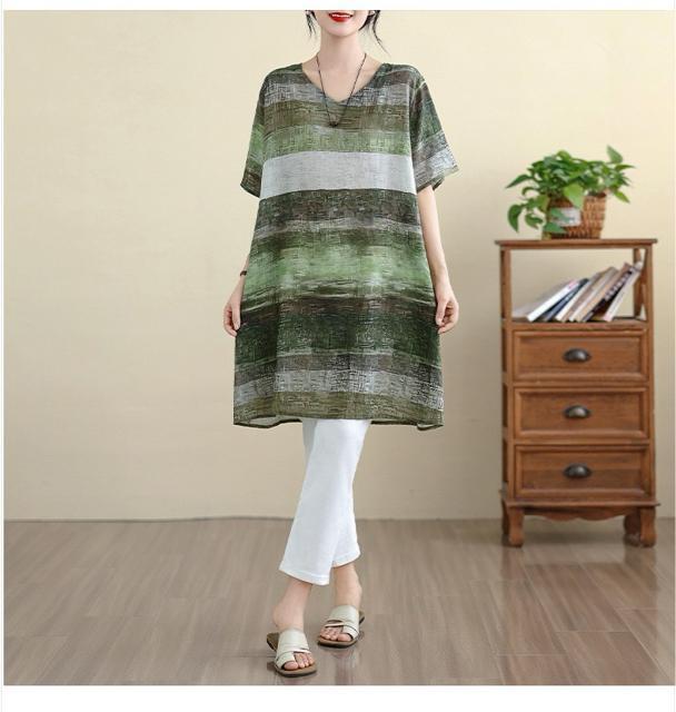 ひざ丈 ワンピース ボーダー柄 グリーン系 大きいサイズ < 女性ファッション  ひざ丈 ワンピース ボーダー柄 グリーン系 大きいサイズ < 女性ファッションの