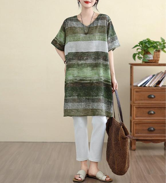 ひざ丈 ワンピース ボーダー柄 グリーン系 大きいサイズ < 女性ファッション  ひざ丈 ワンピース ボーダー柄 グリーン系 大きいサイズ < 女性ファッションの