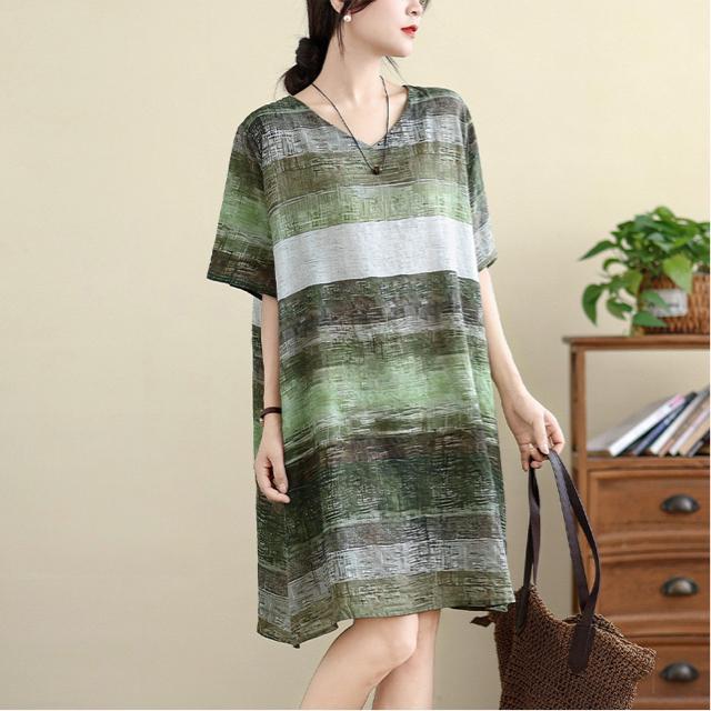 ひざ丈 ワンピース ボーダー柄 グリーン系 大きいサイズ < 女性ファッション  ひざ丈 ワンピース ボーダー柄 グリーン系 大きいサイズ < 女性ファッションの