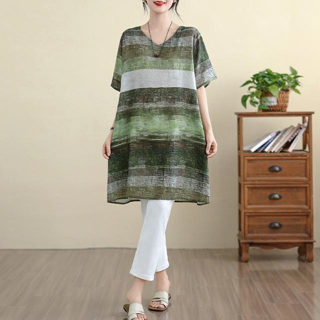 ひざ丈 ワンピース ボーダー柄 グリーン系 大きいサイズ < 女性ファッション  ひざ丈 ワンピース ボーダー柄 グリーン系 大きいサイズ < 女性ファッションの