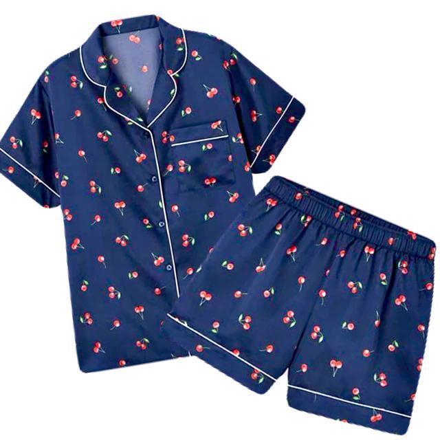 GU Navy チェリー柄 半袖 サテン ルームウェア 部屋着 パジャマ < 女性ファッション GU Navy チェリー柄 半袖 サテン ルームウェア 部屋着 パジャマ < 女性ファッションの