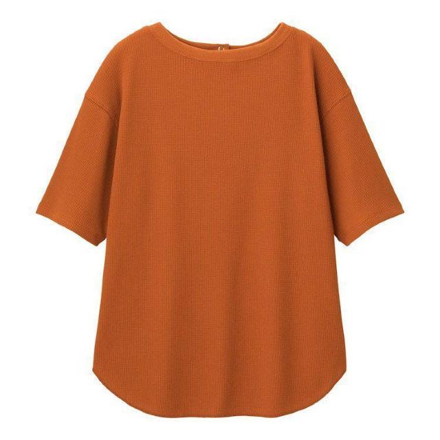 GUバックヘンリーオーバーサイズTシャツワッフル5分袖オレンジM < ブランド  GUバックヘンリーオーバーサイズTシャツワッフル5分袖オレンジM < ブランドの