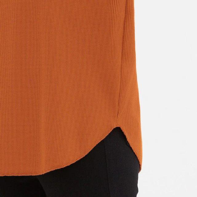 GUバックヘンリーオーバーサイズTシャツワッフル5分袖オレンジM < ブランド  GUバックヘンリーオーバーサイズTシャツワッフル5分袖オレンジM < ブランドの