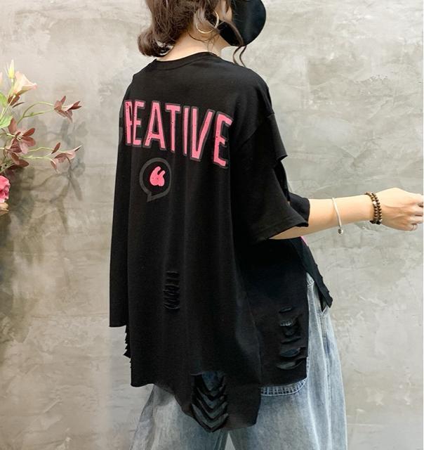 ダメージ入り カラフル ペイントロゴ ゆったりtシャツ ブラック 大きいサイズ < 女性ファッション ダメージ入り カラフル ペイントロゴ ゆったりtシャツ ブラック 大きいサイズ < 女性ファッションの