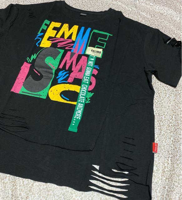 ダメージ入り カラフル ペイントロゴ ゆったりtシャツ ブラック 大きいサイズ < 女性ファッション ダメージ入り カラフル ペイントロゴ ゆったりtシャツ ブラック 大きいサイズ < 女性ファッションの